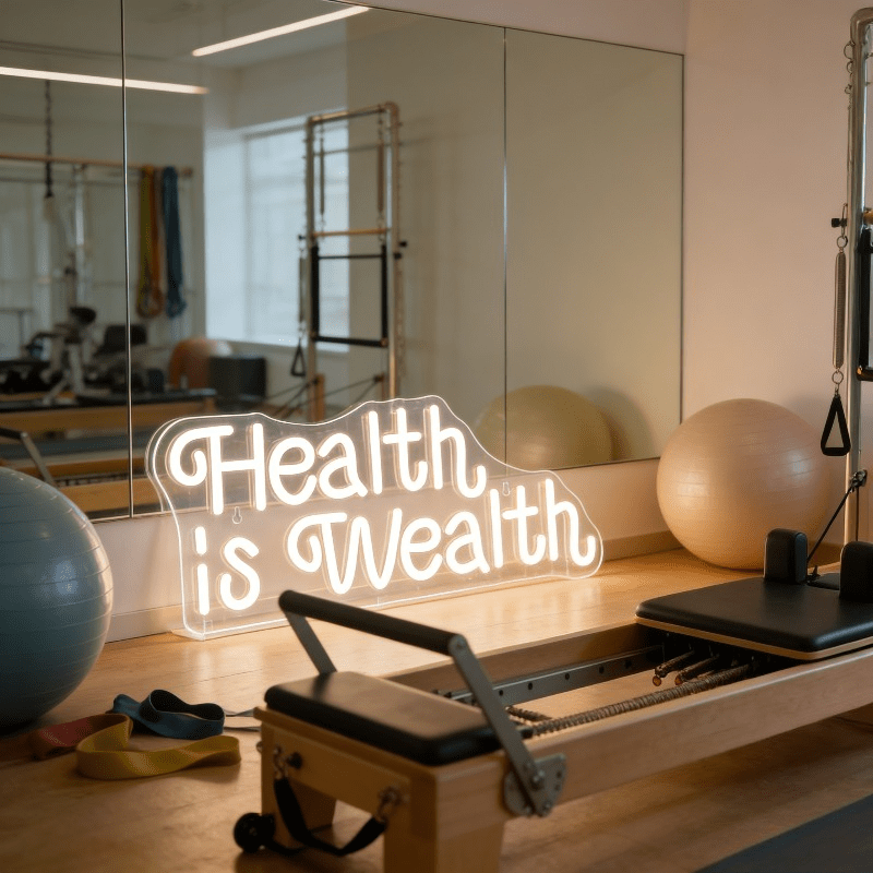 Letreiro Neon LED 'Saúde é Riq - Health Wellness Yoga avaliação e preço