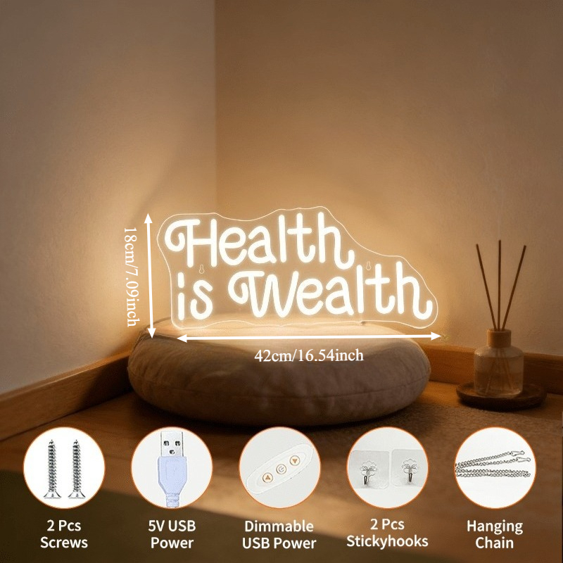 Letreiro Neon LED 'Saúde é Riq - Health Wellness Yoga avaliação e preço