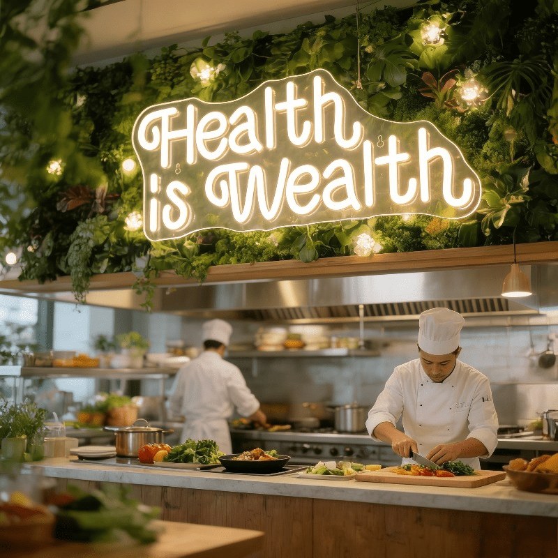 Letreiro Neon LED 'Saúde é Riq - Health Wellness Yoga avaliação e preço